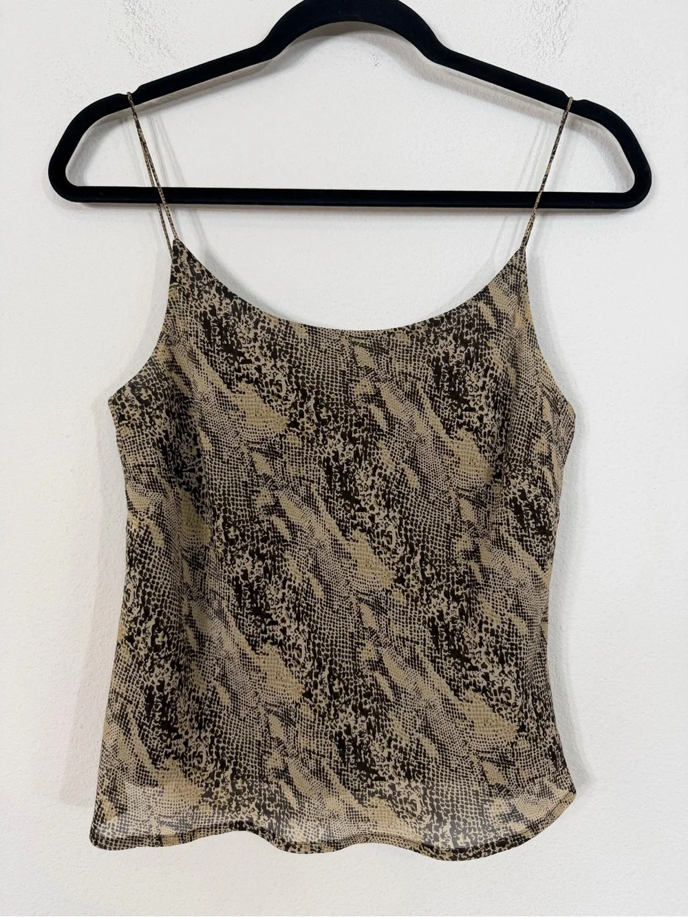 Vintage Ann Taylor Silk Two Piece Skirt Set Brown Snakeskin Cami Midi Size 2/4 - Picture 2 of 16